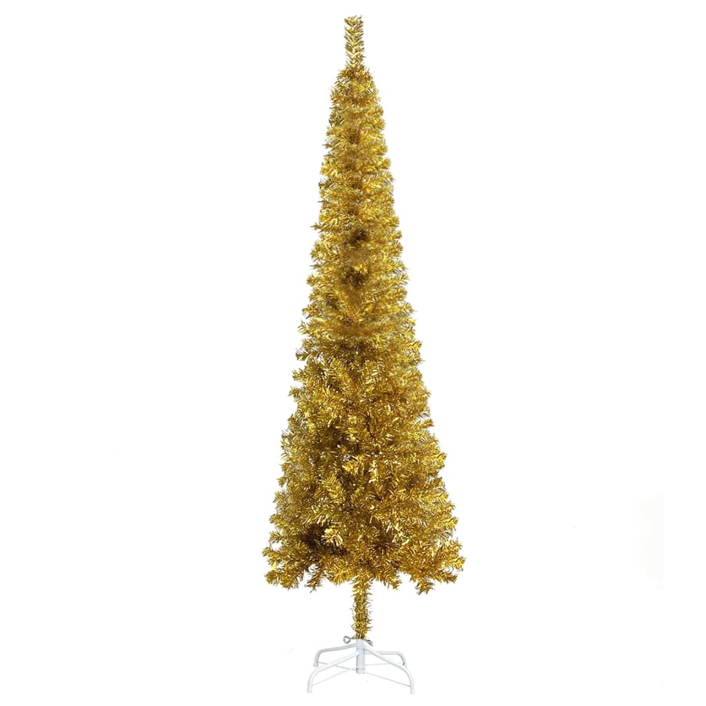 vidaXL Plona apšviesta Kalėdų eglutė su žaisliukais, auksinė, 120cm