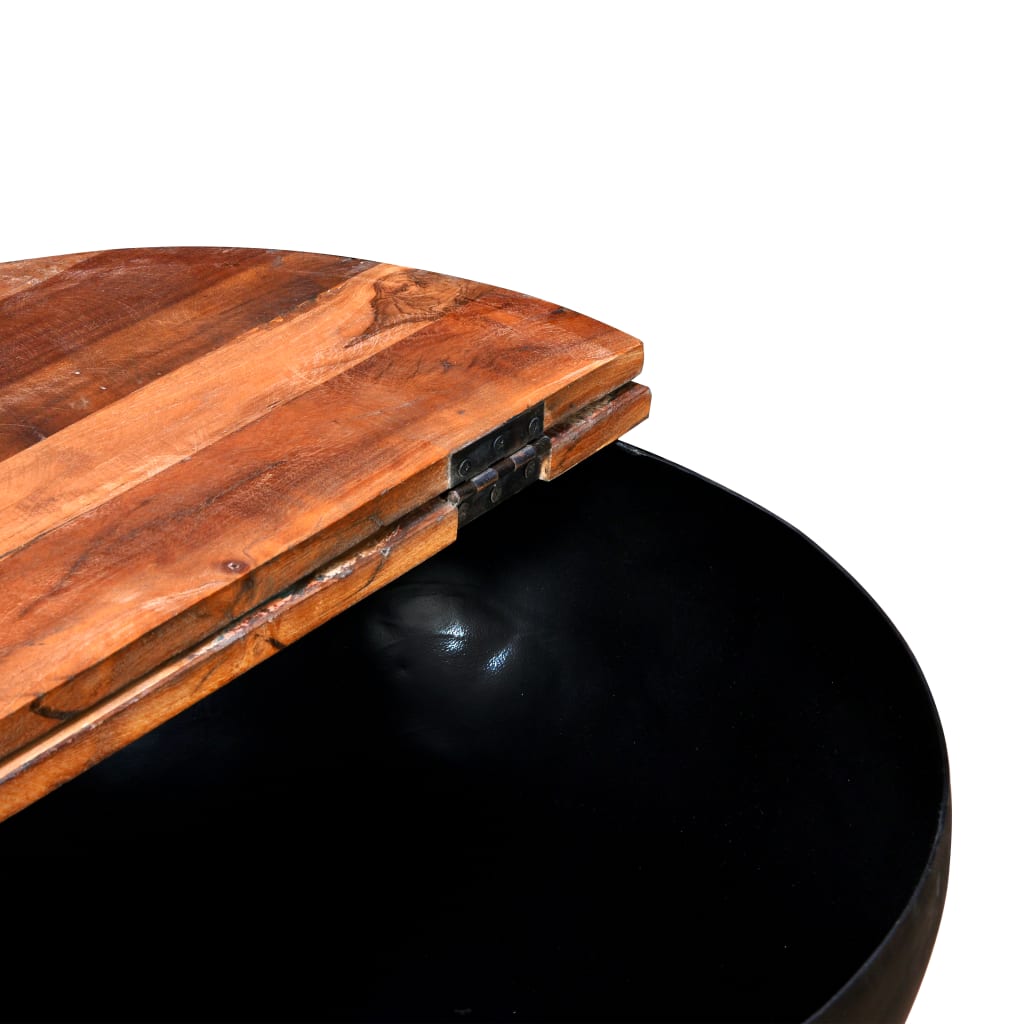 vidaXL Kavos staliukų komplektas, 2d., juoda, perdirbta mediena, apvalus