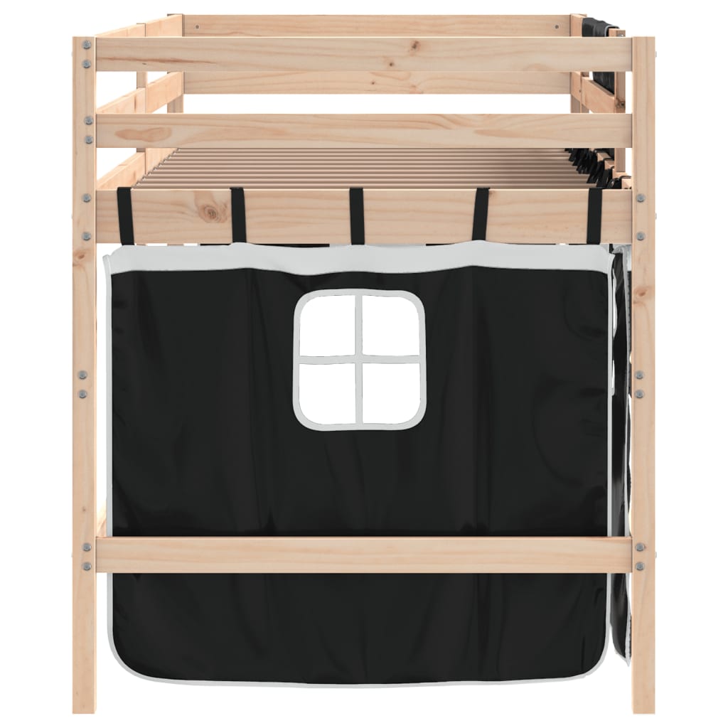 vidaXL Aukšta lova su užuolaidomis, balta/juoda, 80x200cm, pušis
