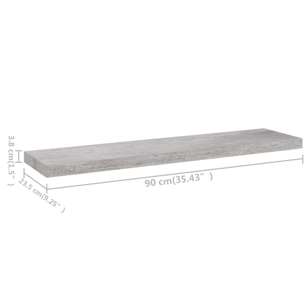 vidaXL Pakabinama sieninė lentyna, betono pilka, 90x23,5x3,8cm, MDF
