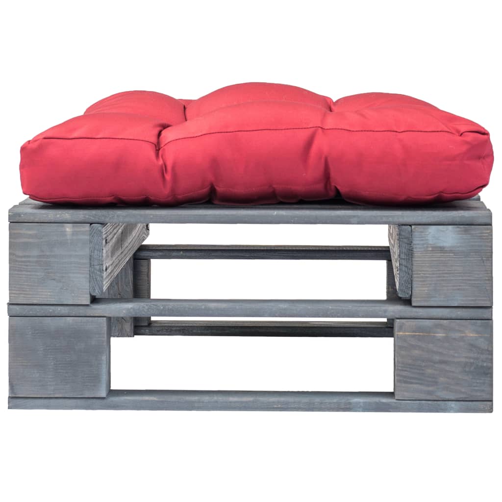 vidaXL Sodo otomanė iš paletės su raudona pagalvėle, pilka mediena