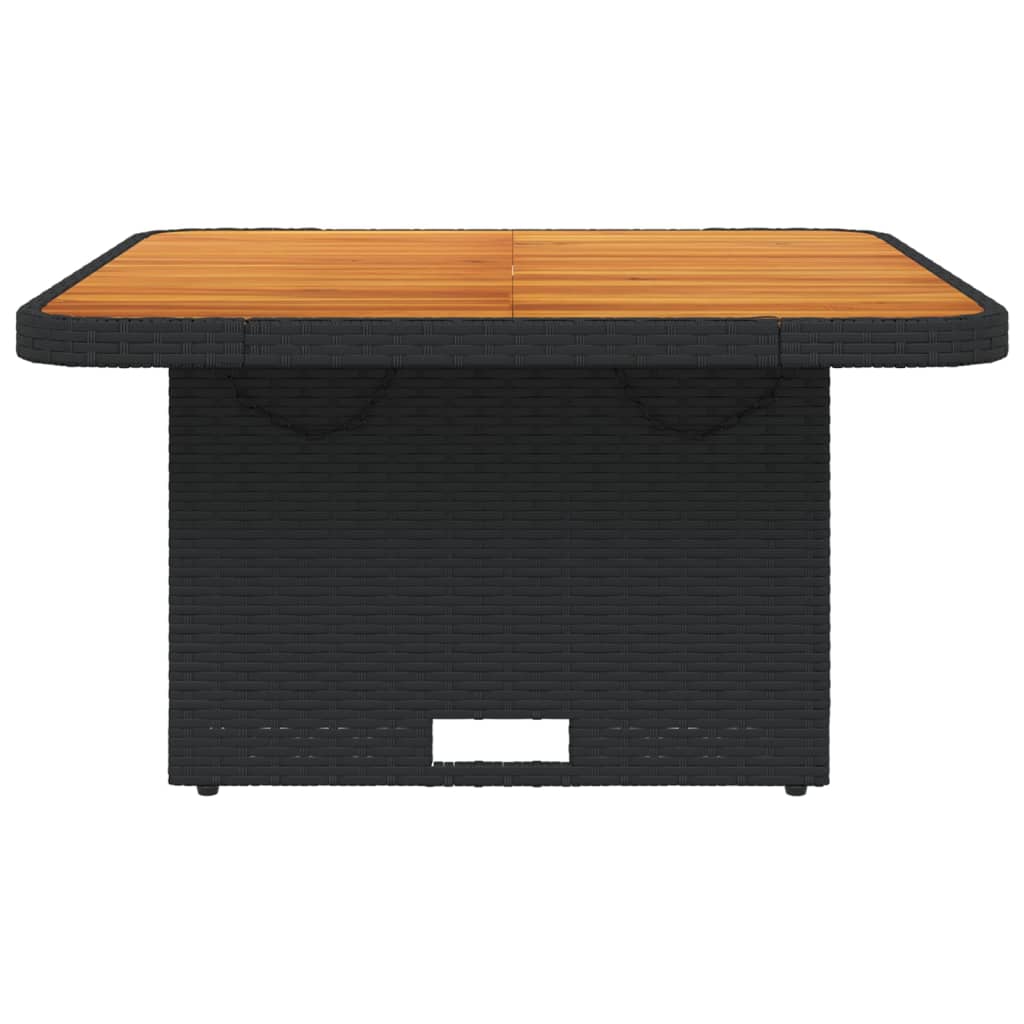 vidaXL Sodo stalas, juodas, 80x80x71cm, poliratanas/akacijos mediena