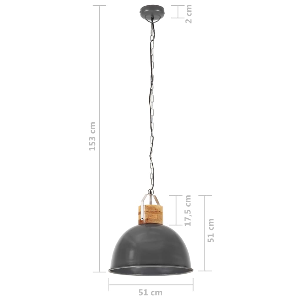 vidaXL Pakabinamas šviestuvas, pilkas, 51cm, mango masyvas, apskritas