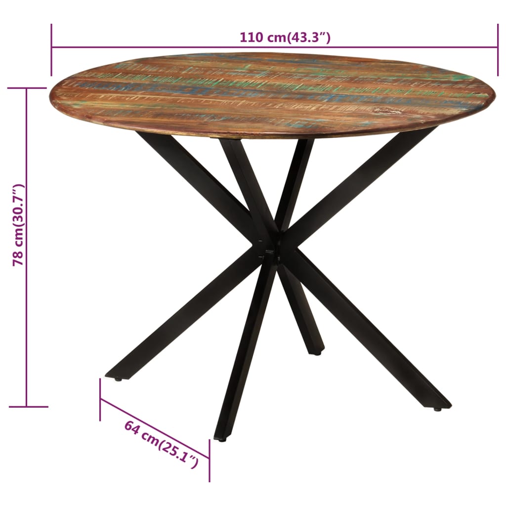 vidaXL Valgomojo stalas, 110x78cm, perdirbta mediena ir plienas