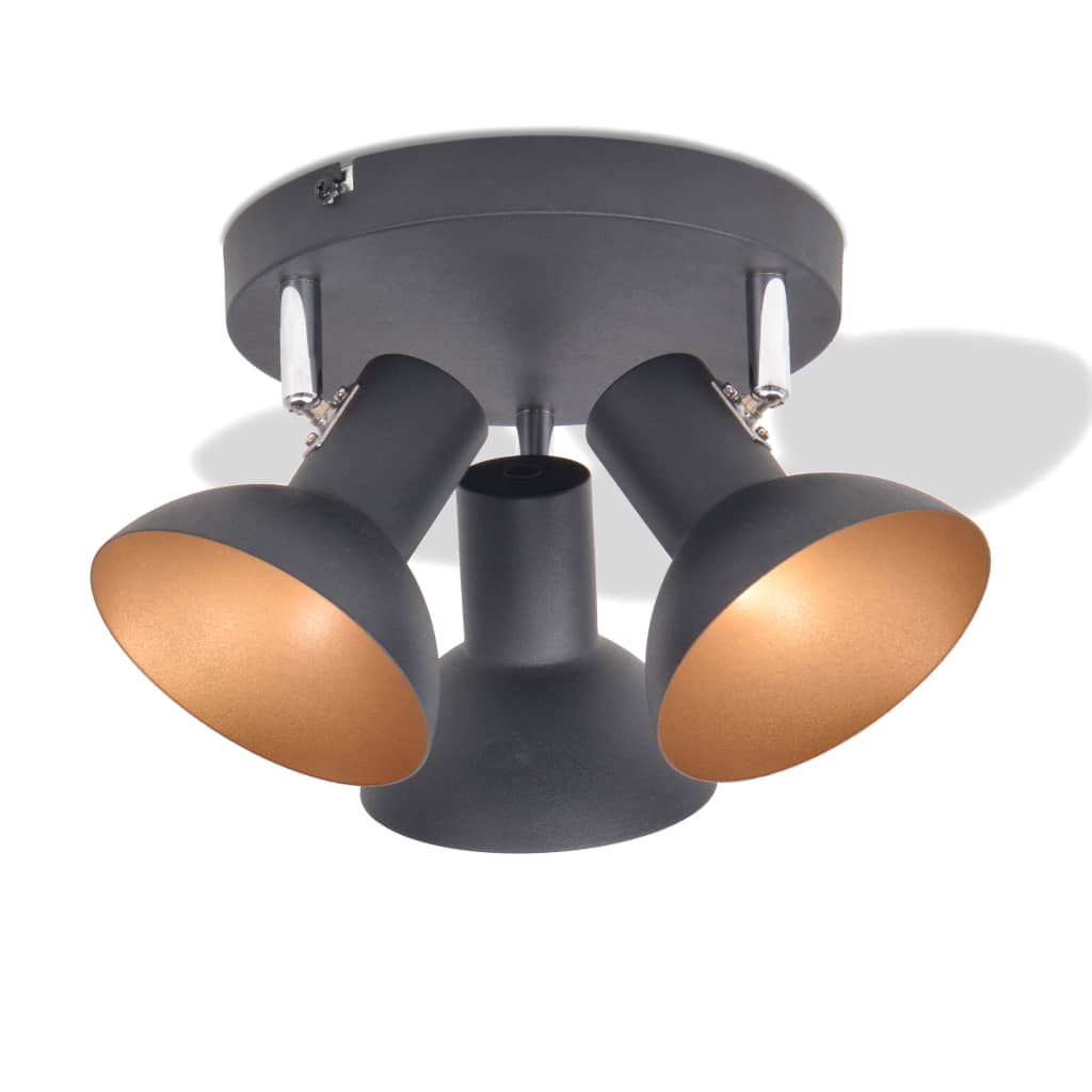 vidaXL Lubinis šviestuvas su 3 E27 lemputėmis, juodas ir auksinis