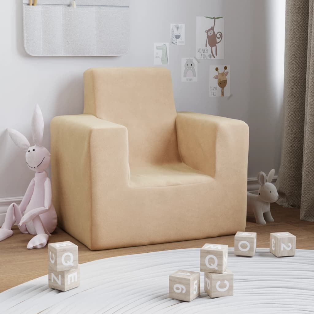 vidaXL Vaikiška sofa, kreminės spalvos, minkštas pliušas