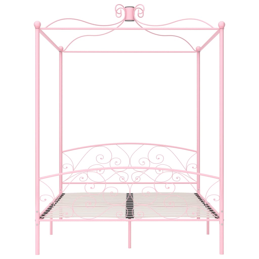 vidaXL Lovos rėmas su baldakimu, rožinės spalvos, 180x200cm, metalas
