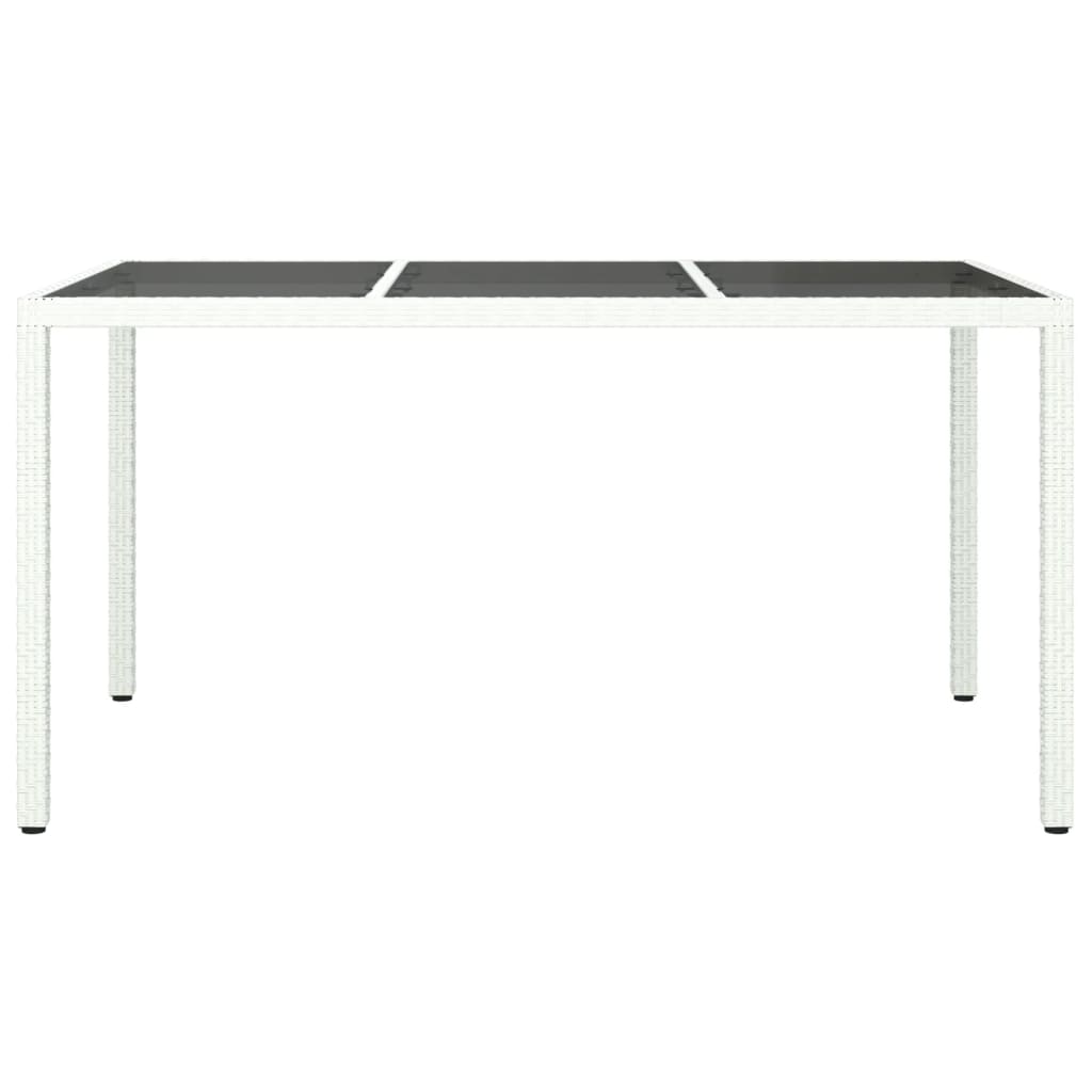 vidaXL Sodo stalas, baltas, 150x90x75cm, grūdintas stiklas/poliratanas