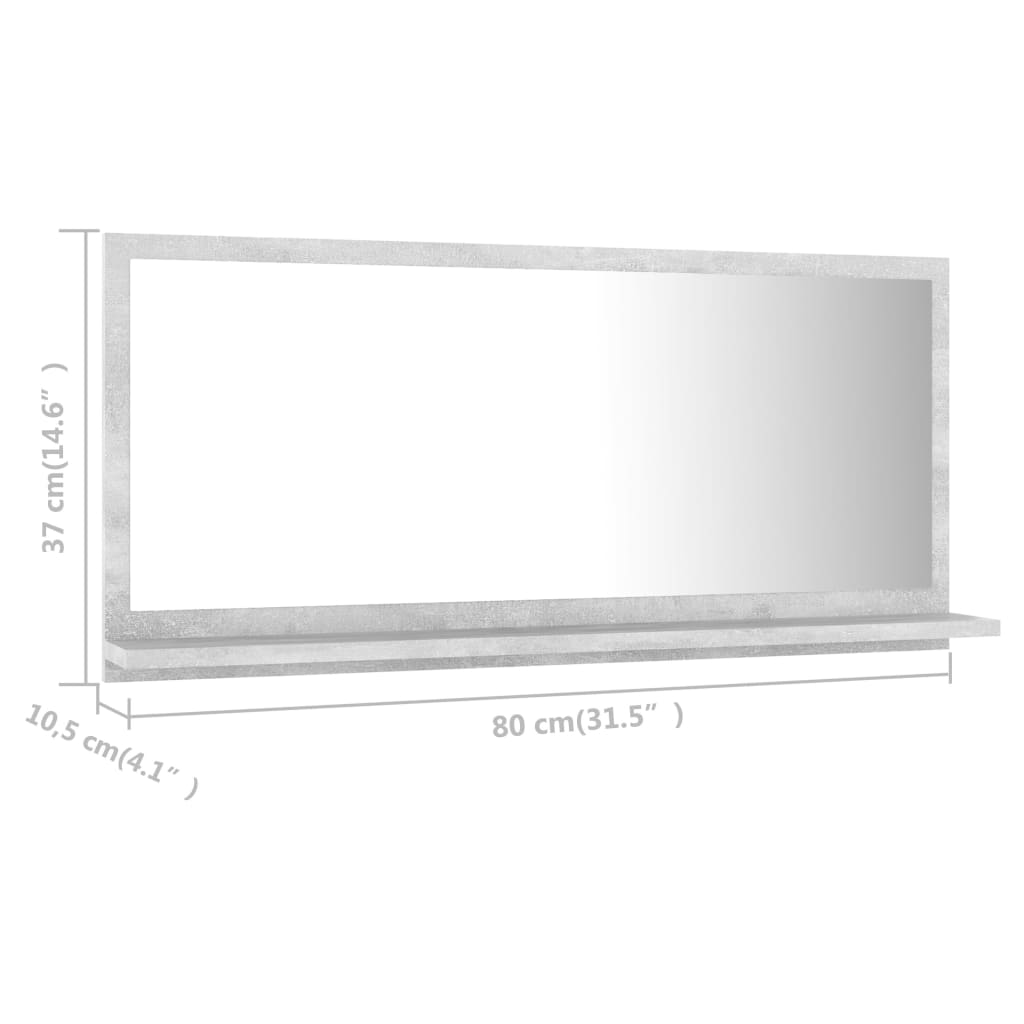 vidaXL Vonios kambario veidrodis, betono pilkas, 80x10,5x37cm, MDP
