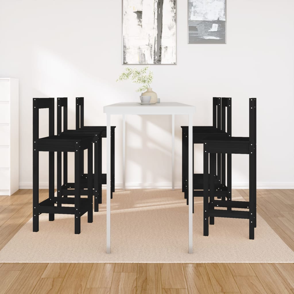 vidaXL Baro kėdės, 6vnt., juodos spalvos, pušies medienos masyvas