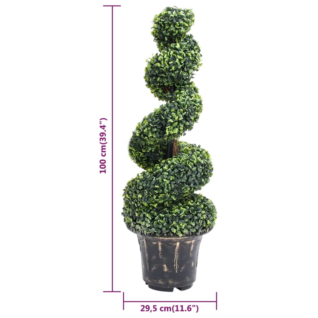 vidaXL Dirbtinis buksmedis vazone, žalias, 100cm, spiralės formos