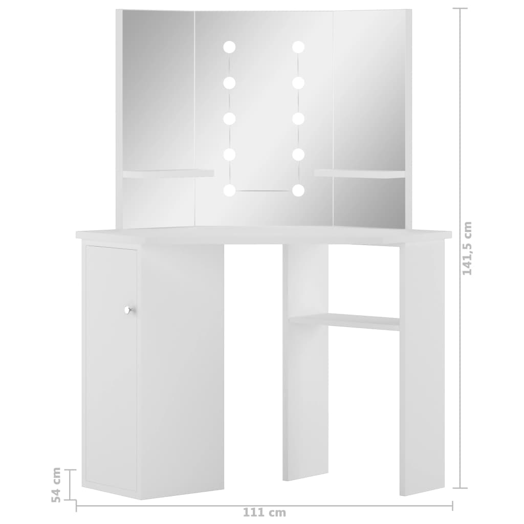 vidaXL Kampinis kosmetinis staliukas su LED lemputėmis, baltos spalvos