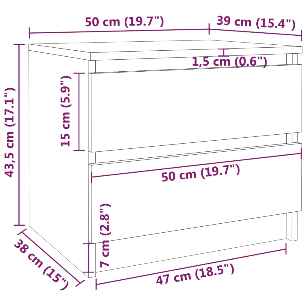 vidaXL Naktinės spintelės, 2vnt., ąžuolo, 50x39x43,5cm, mediena