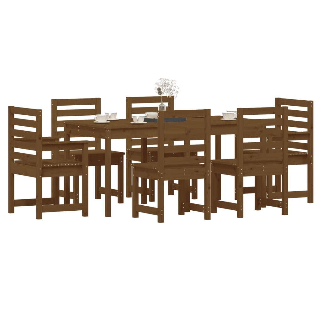vidaXL Sodo valgomojo baldų komplektas, 7 dalių, medaus rudas, pušis