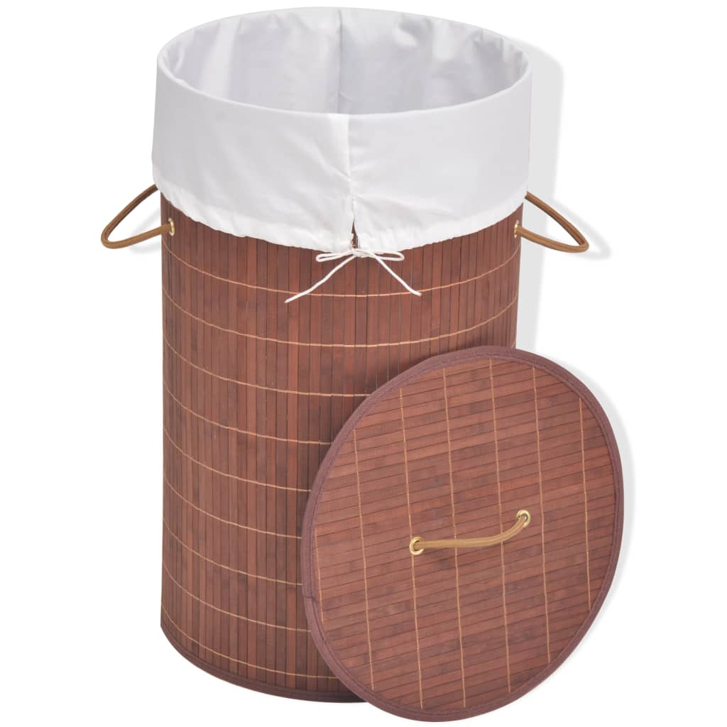 vidaXL Skalbinių krepšys, bambukas, apvalus, rudas