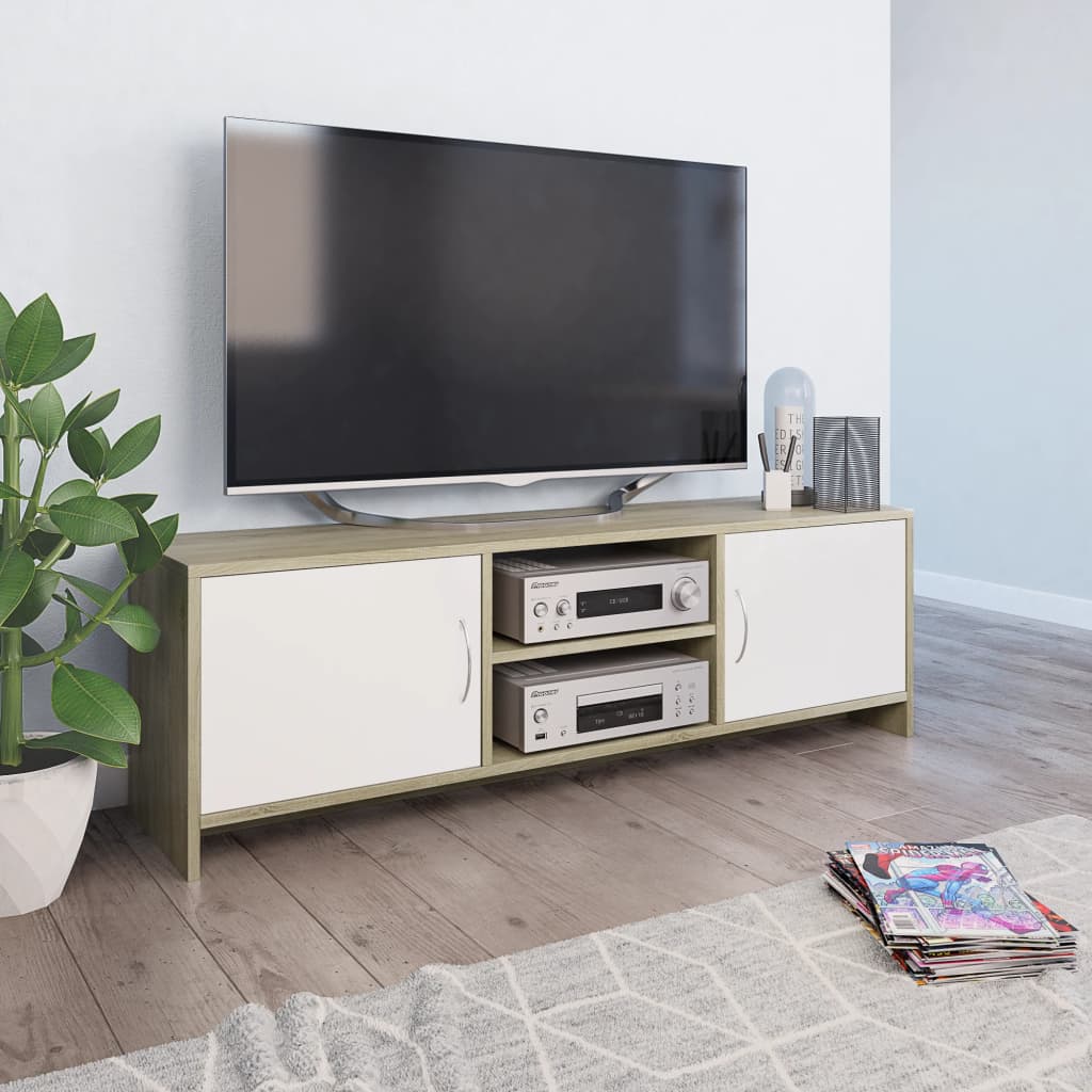 vidaXL Televizoriaus spintelė, balta/ąžuolo, 120x30x37,5cm, mediena