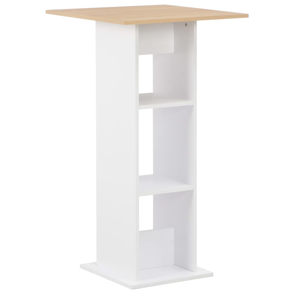 vidaXL Baro stalas, balta ir sonoma ąžuolo, 60x60x110cm