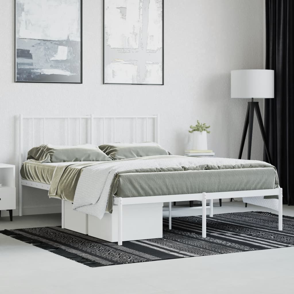 vidaXL Metalinis lovos rėmas su galvūgaliu, baltos spalvos, 160x200cm