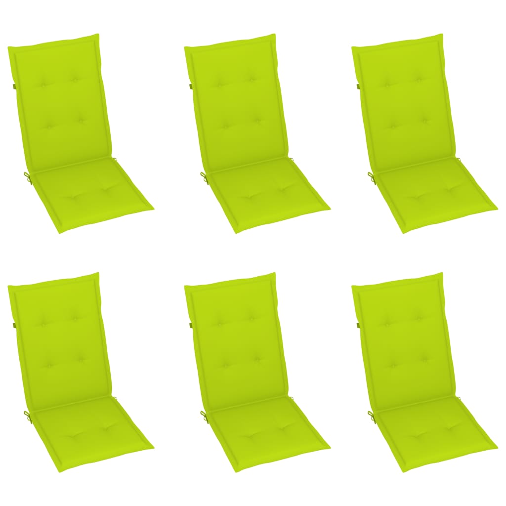vidaXL Sodo kėdės su šviesiai žaliomis pagalvėlėmis, 6vnt., tikmedis
