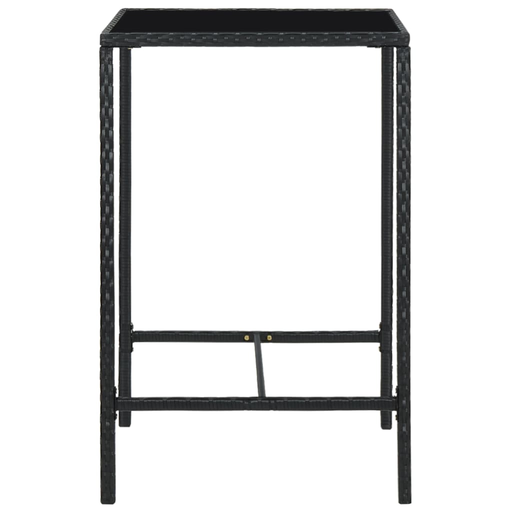 vidaXL Sodo baro stalas, juodas, 70x70x110cm, poliratanas ir stiklas