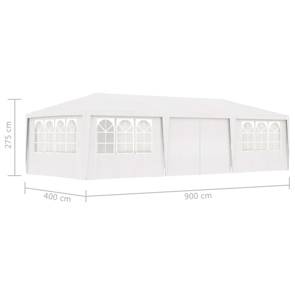 vidaXL Proginė palapinė su šoninėmis sienomis, balta, 4x9m, 90g/m²