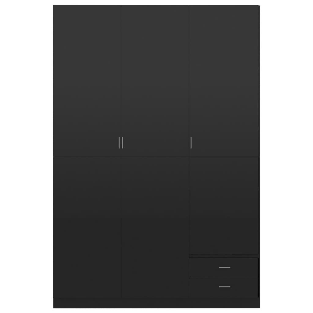 vidaXL Drabužių spinta su 3 durimis, juoda, 120x50x180cm, MDP, blizgi