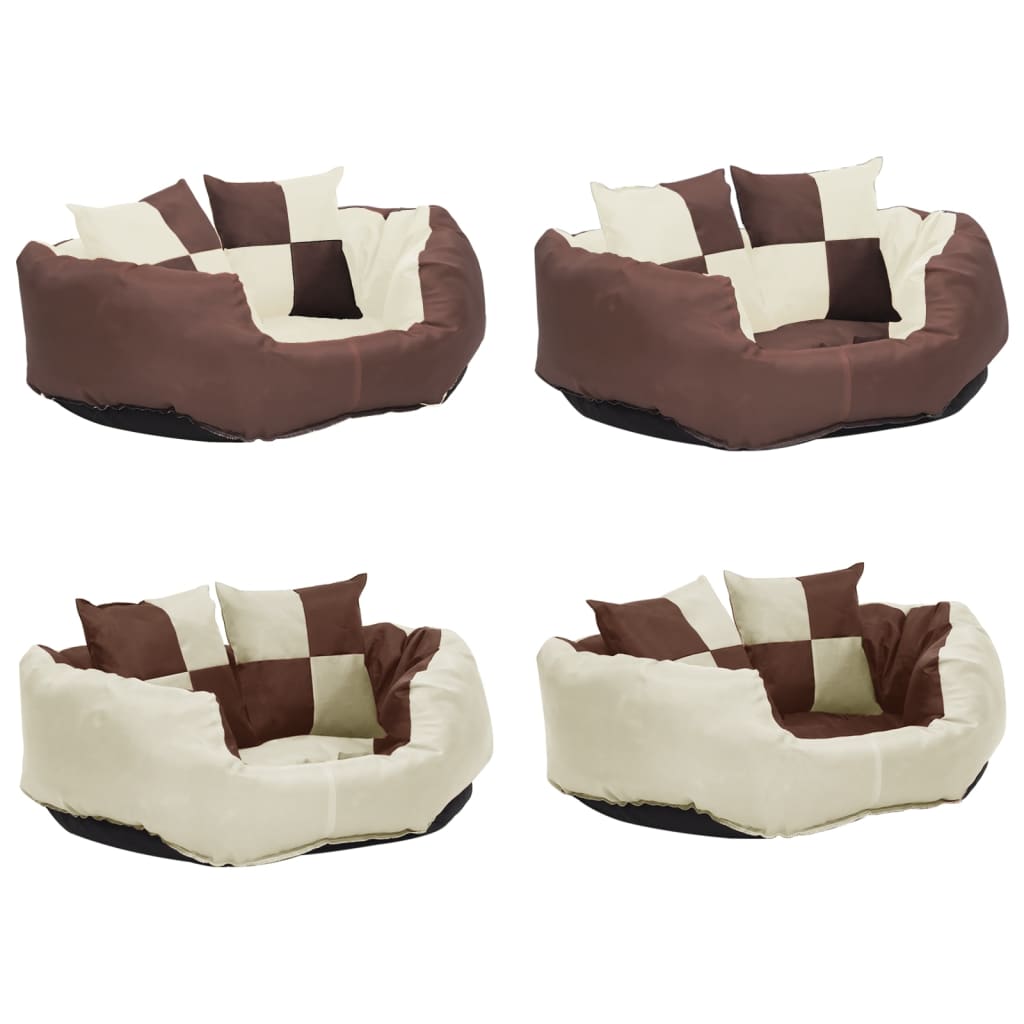 vidaXL Dvipusė skalbiama pagalvė šunims, ruda ir kreminė, 65x50x20cm
