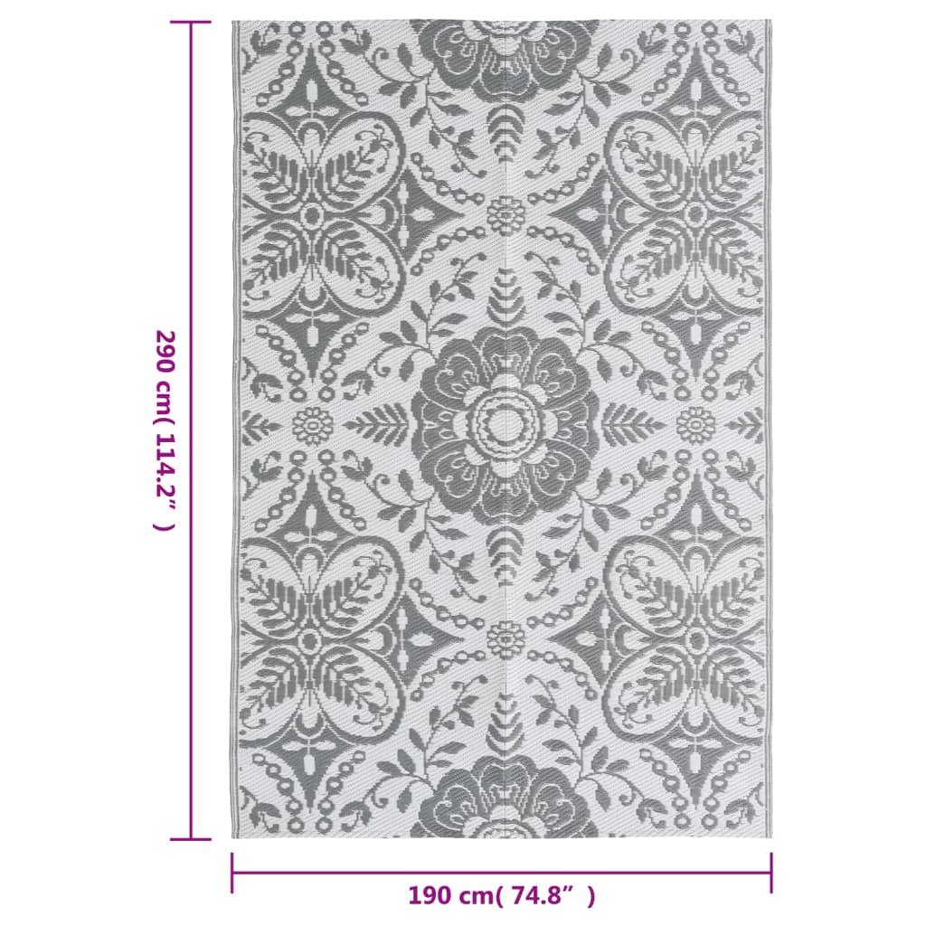 vidaXL Lauko kilimas, šviesiai pilkos spalvos, 190x290cm, PP
