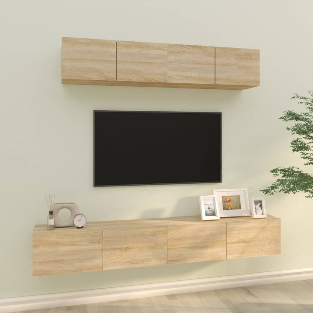 vidaXL Televizoriaus spintelių komplektas, 4 dalių, ąžuolo, mediena