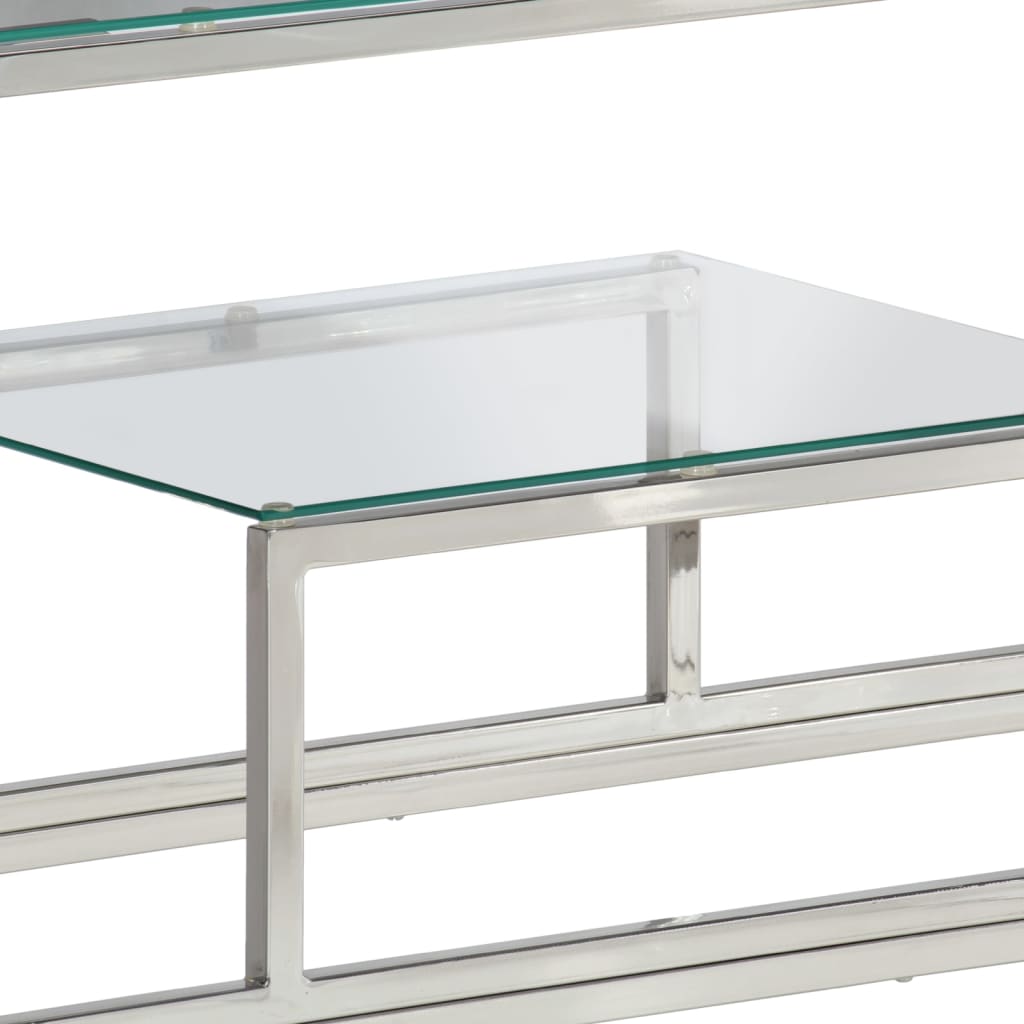 vidaXL Konsolinis staliukas, sidabrinis, plienas ir grūdintas stiklas