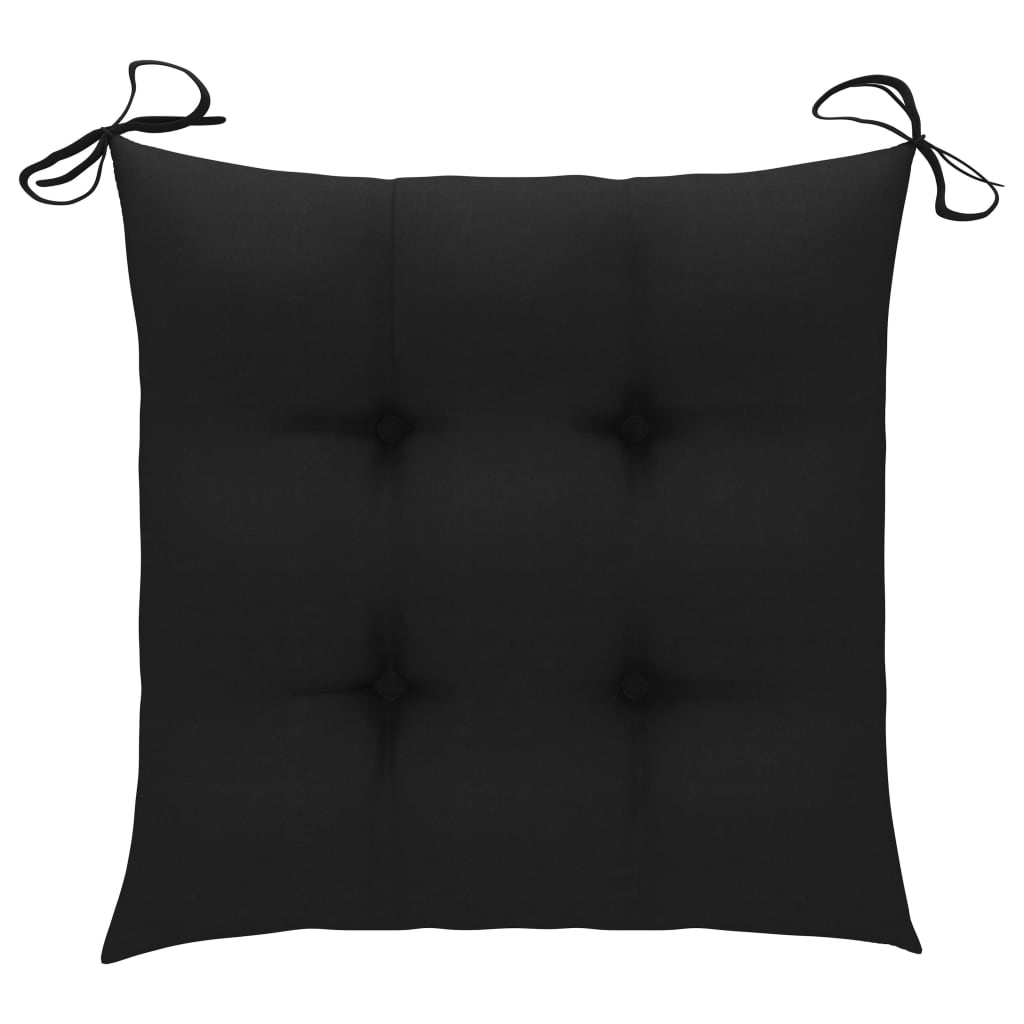 vidaXL Sodo kėdės su juodomis pagalvėmis, 3vnt., tikmedžio masyvas