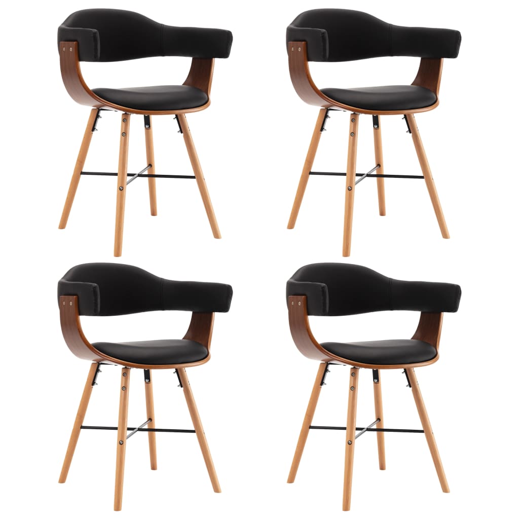vidaXL Valgomojo kėdės, 4vnt., juodos spalvos, dirbtinė oda ir mediena