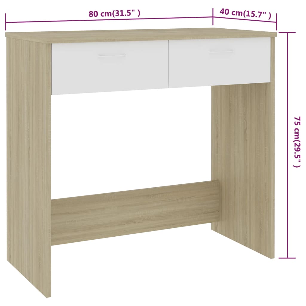 vidaXL Rašomasis stalas, baltos ir ąžuolo spalvos, 80x40x75cm, MDP