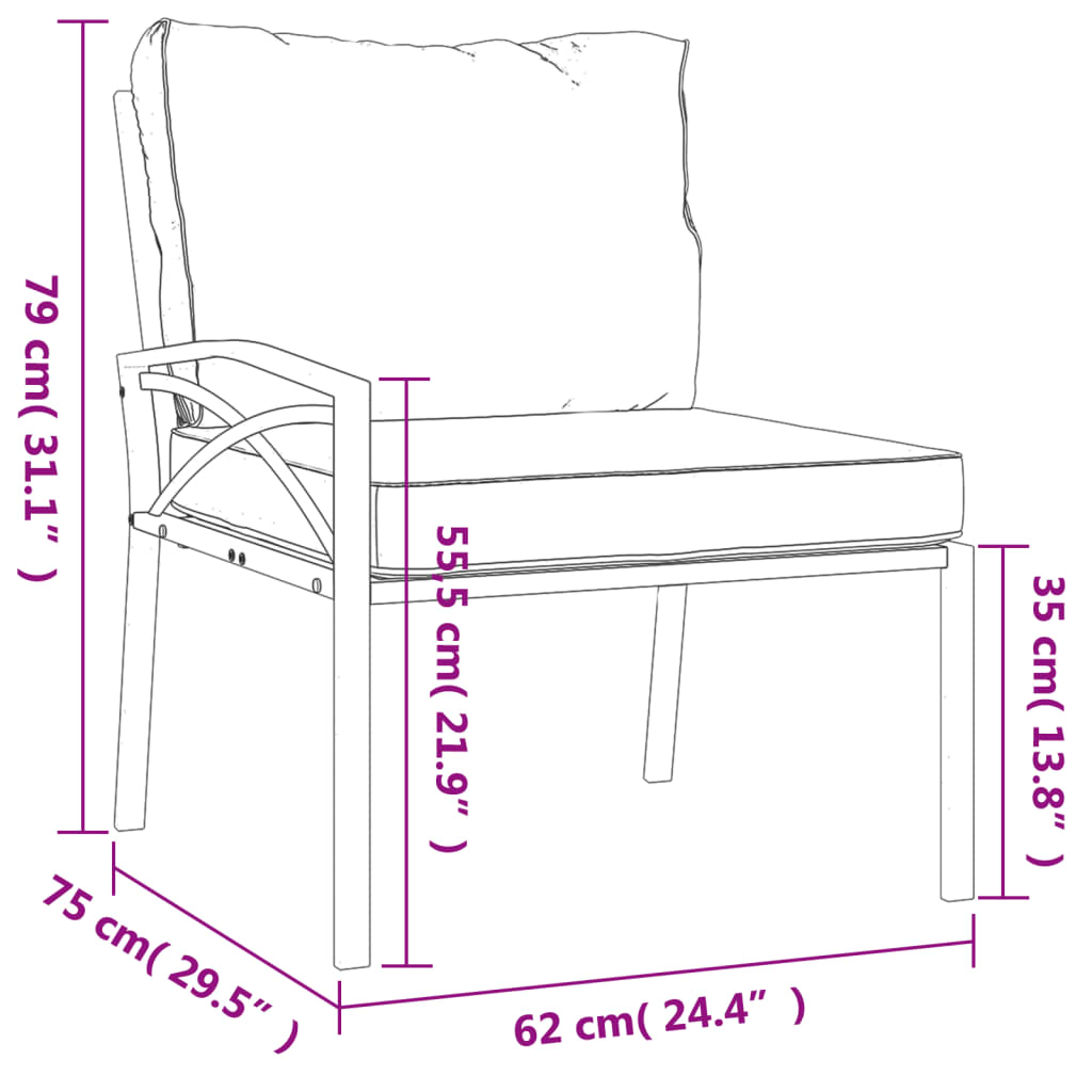 vidaXL Sodo kėdės su pilkomis pagalvėlėmis, 2vnt., 62x75x79cm, plienas