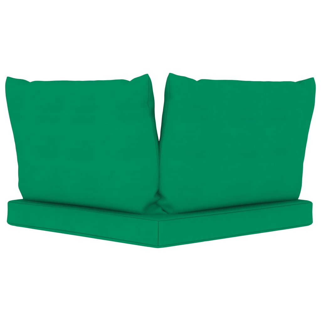 vidaXL Trivietė sodo sofa iš palečių su žaliomis pagalvėlėmis, pušis