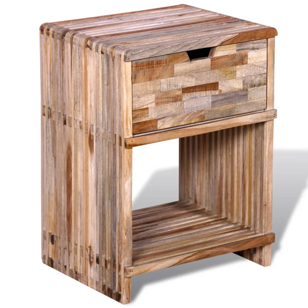 vidaXL Naktinis staliukas su stalčiu, perdirbta tikmedžio mediena