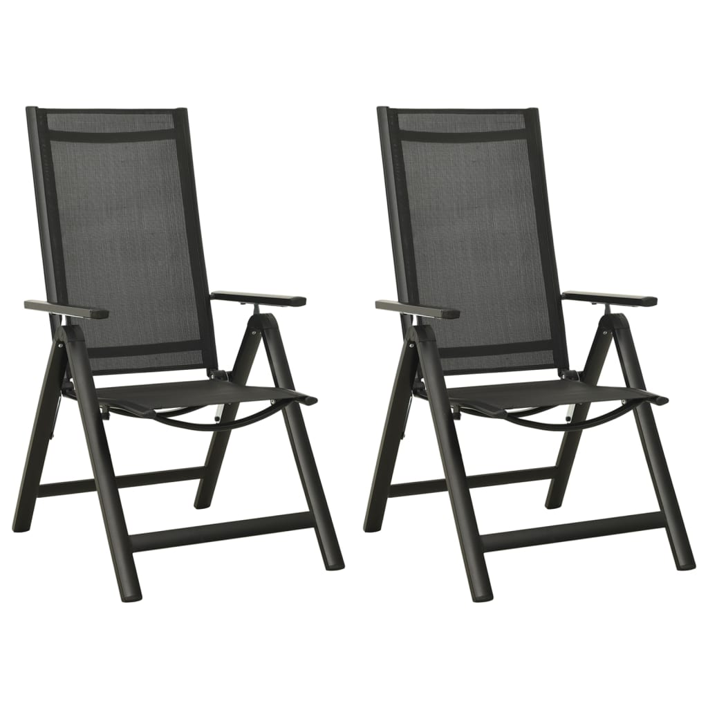 vidaXL Sodo kėdės, 2vnt., juodos, tekstilenas ir aliuminis