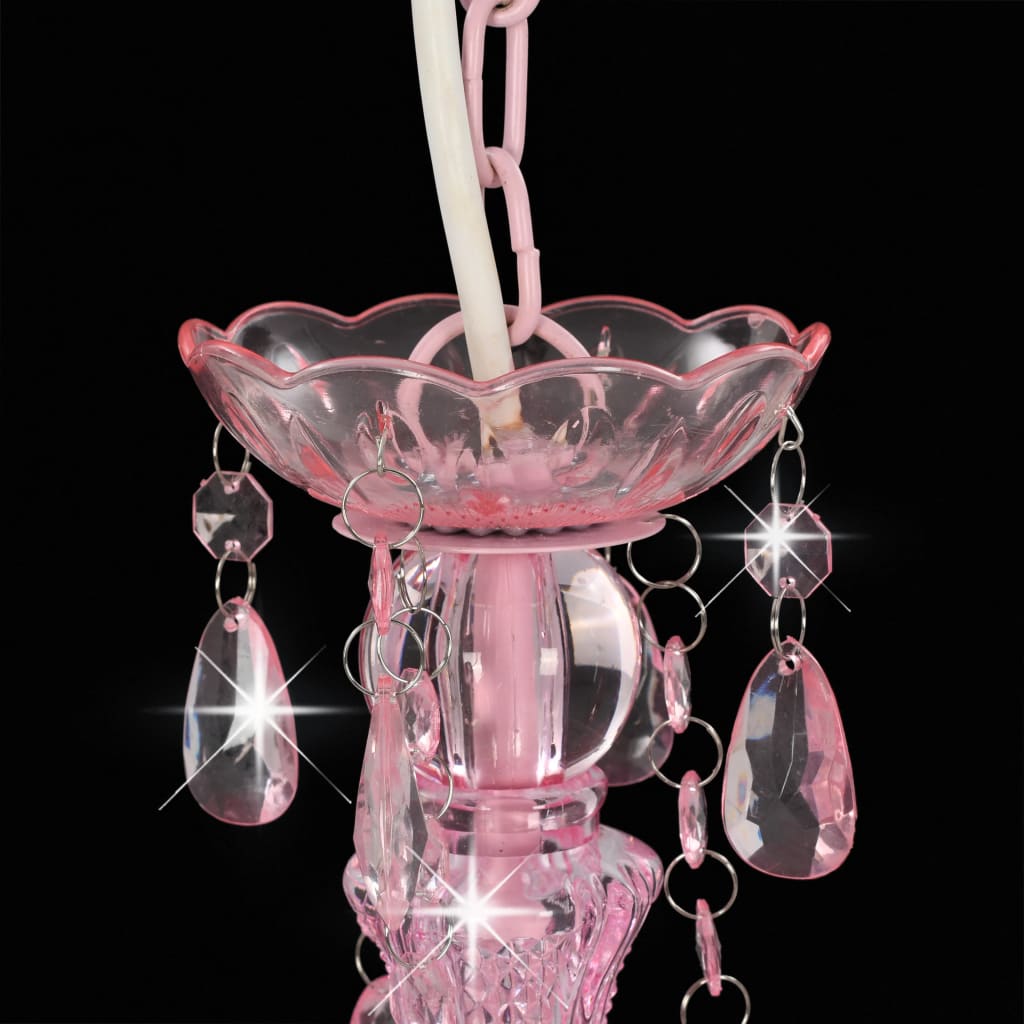 vidaXL Sietynas su karoliukais, rožinės sp., 3 x E14 lemp., apvalus