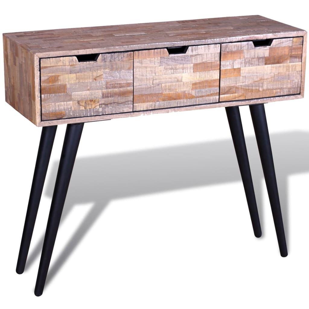 vidaXL Konsolinis staliukas su 3 stalčiais, perdirbta tikmedžio med.