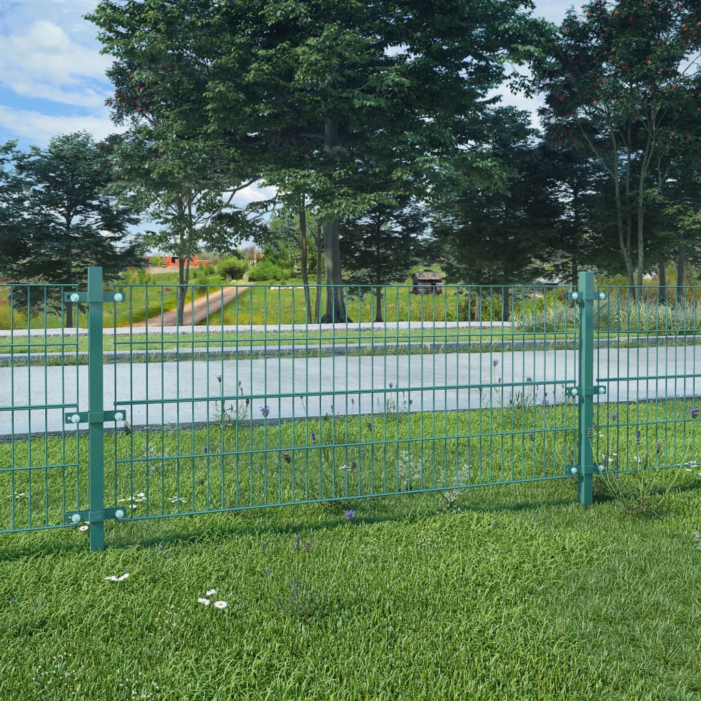 vidaXL Tvoros plokštė su stulpais, žalia, 6x0,8m, dengta geležis