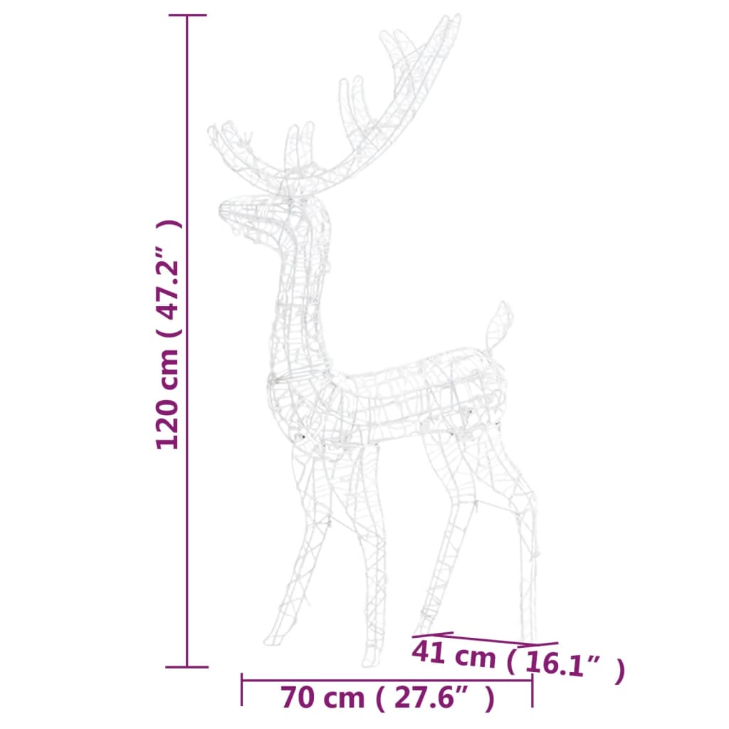 vidaXL Kalėdinės dekoracijos elniai, 3vnt., 120cm, akrilas, šilti