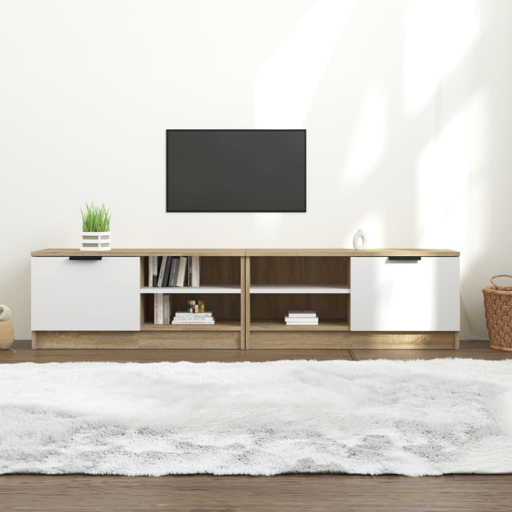 vidaXL TV spintelės, 2vnt., baltos/ąžuolo, 80x35x36,5cm, mediena