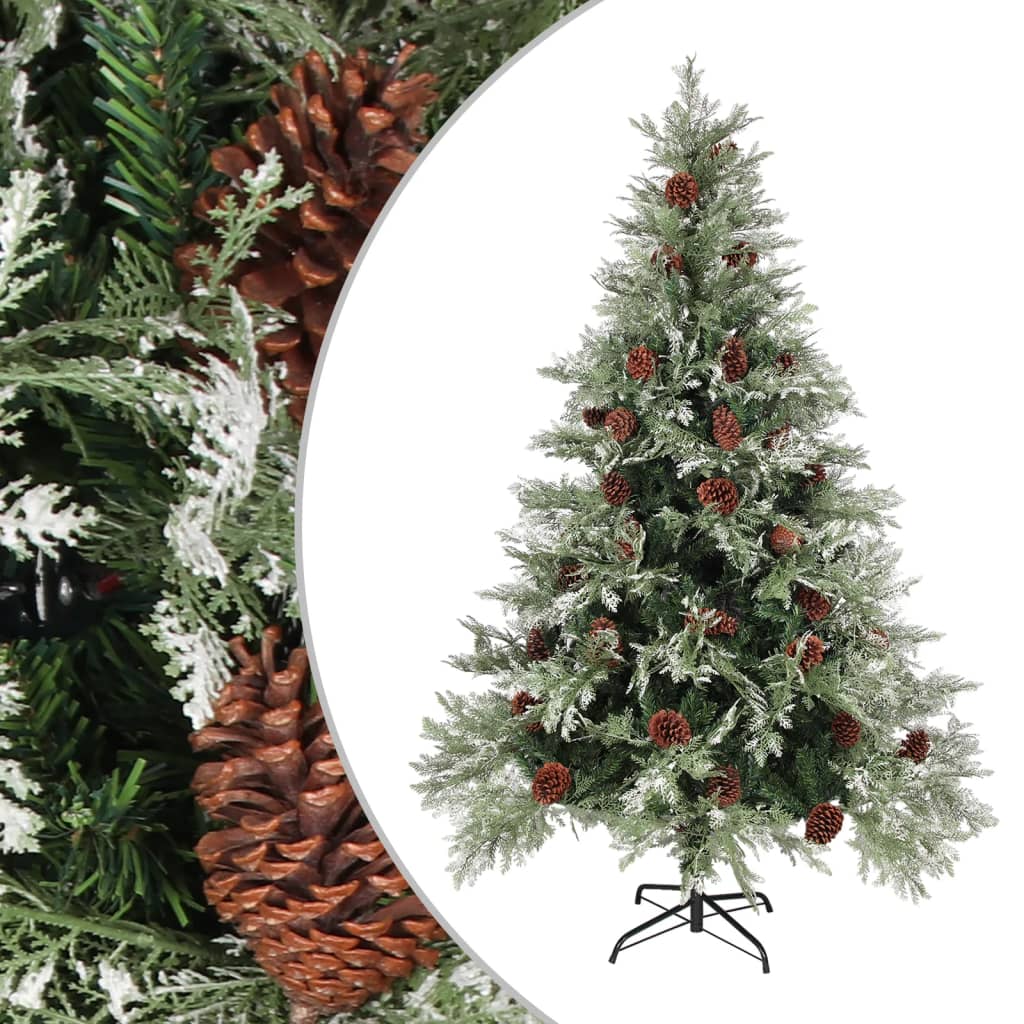 vidaXL Kalėdų eglutė su kankorėžiais, žalia ir balta, 150cm, PVC/PE