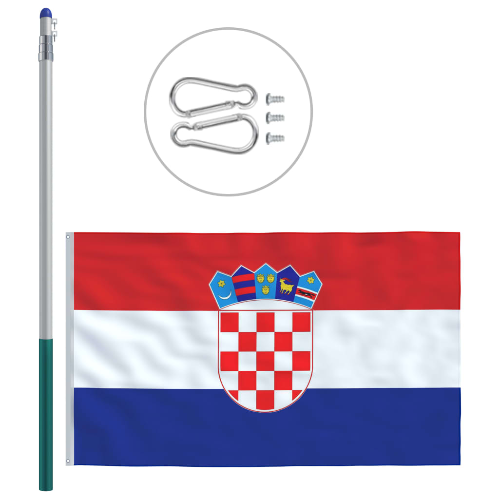 vidaXL Kroatijos vėliava su stiebu, aliuminis, 6m