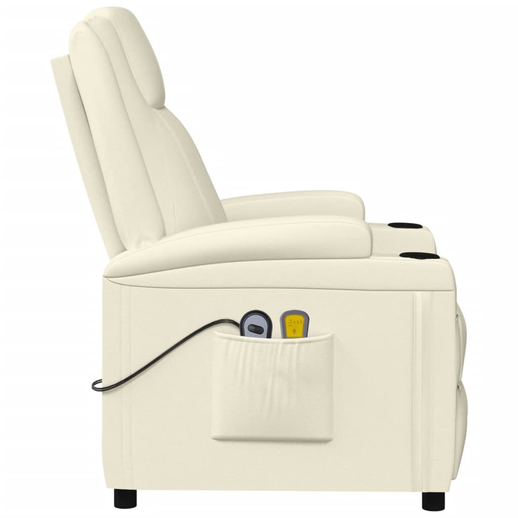 vidaXL Elektrinis masažinis krėslas, kreminis baltas, dirbtinė oda