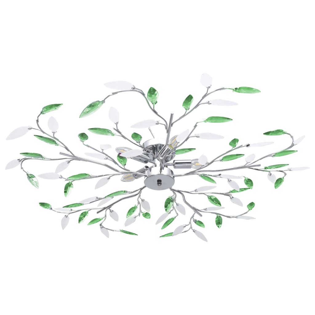 vidaXL Lubinis šviestuvas su akrilinio kristalo lapeliais, žalias