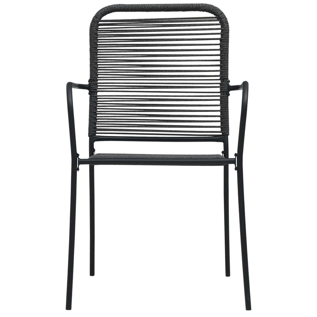 vidaXL Sodo kėdės, 2vnt, juodos, medvilninė virvė ir plienas