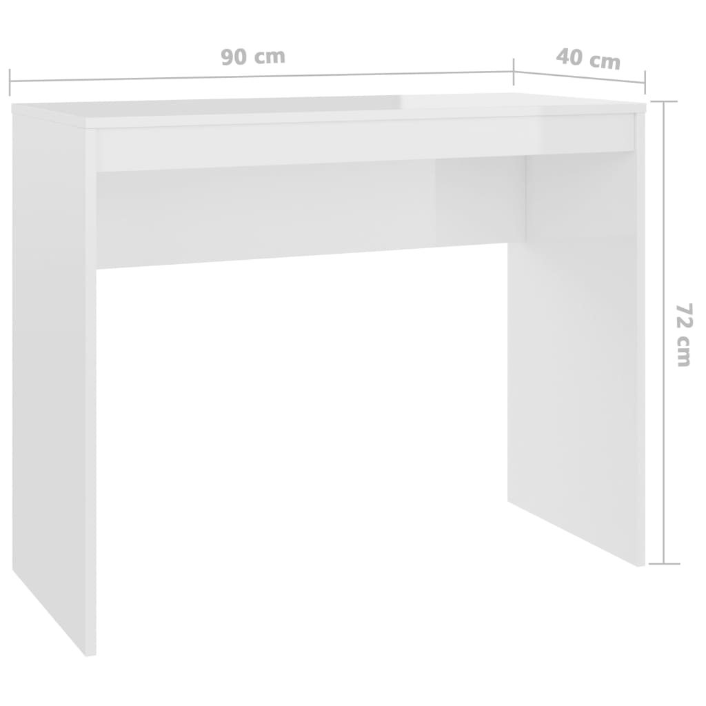 vidaXL Rašomasis stalas, baltas, 90x40x72cm, apdirbta mediena, blizgus