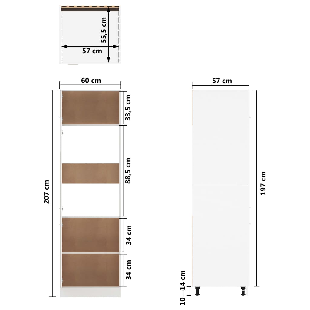 vidaXL Šaldytuvo spintelė, balta, 60x57x207cm, apdirbta mediena
