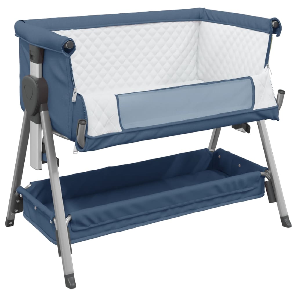 vidaXL Kūdikio lovytė su čiužiniu, tamsiai mėlyna, lininis audinys